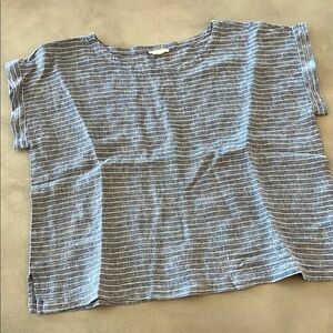 Eileen Fisher Blue Striped Short Sleeve Top